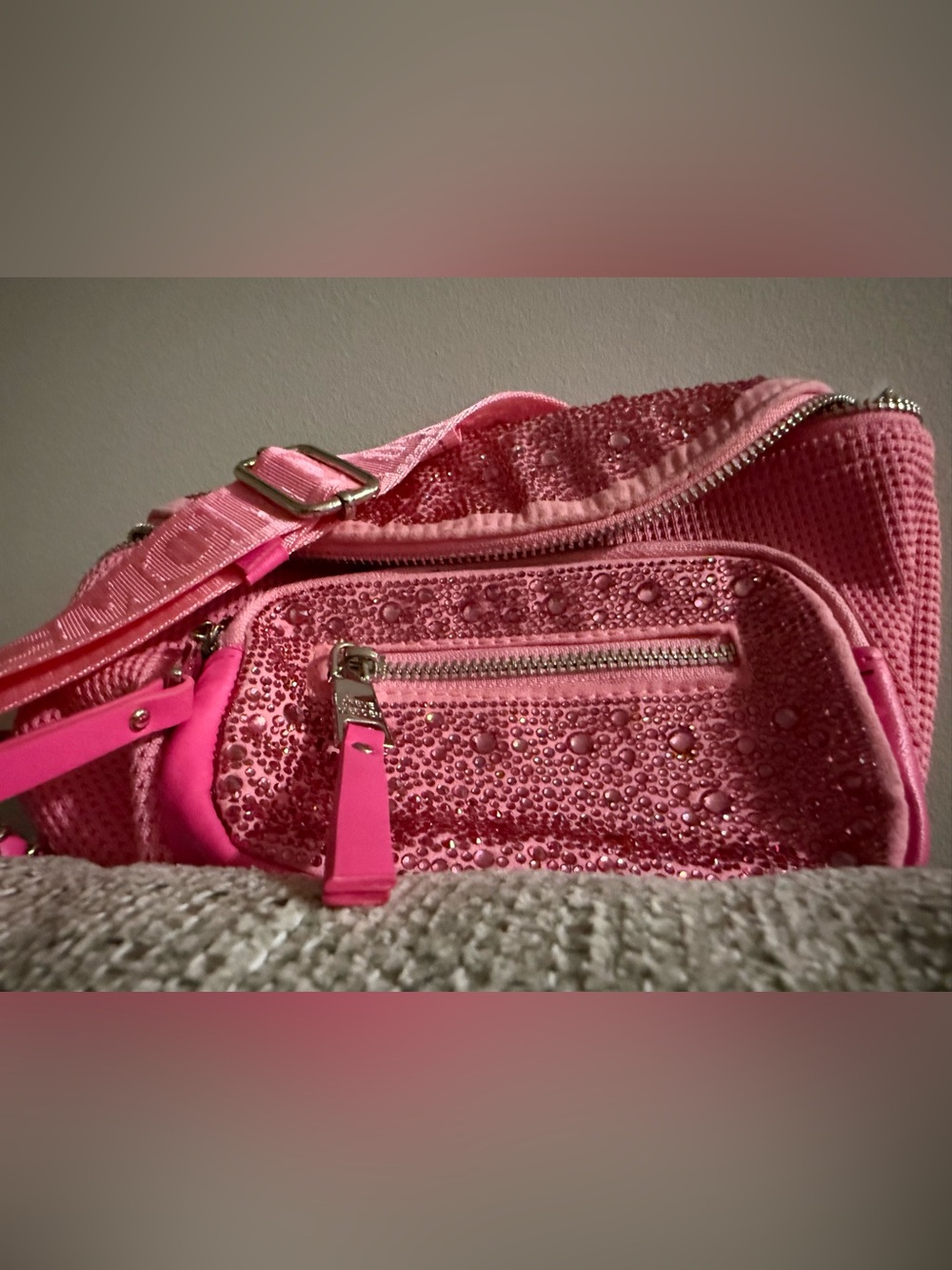 Pink Rhinestone Embellished Women's Crossbody Bag